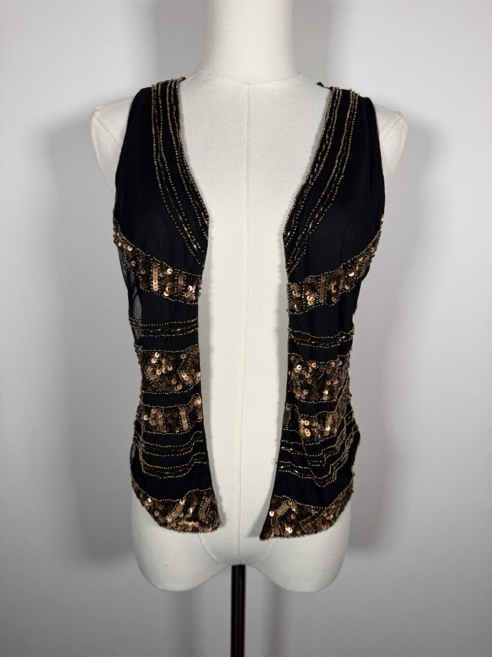 EDC by Esprit black gold beaded sequins festival grunge punk vest S indie sleaze